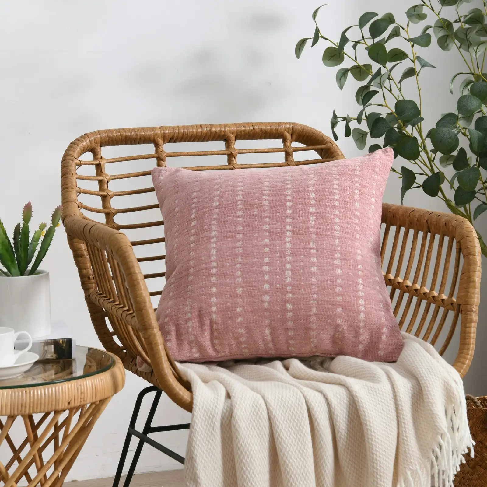 Cadence & Co Antalyo Chenille Cushion Pink 45x45cm