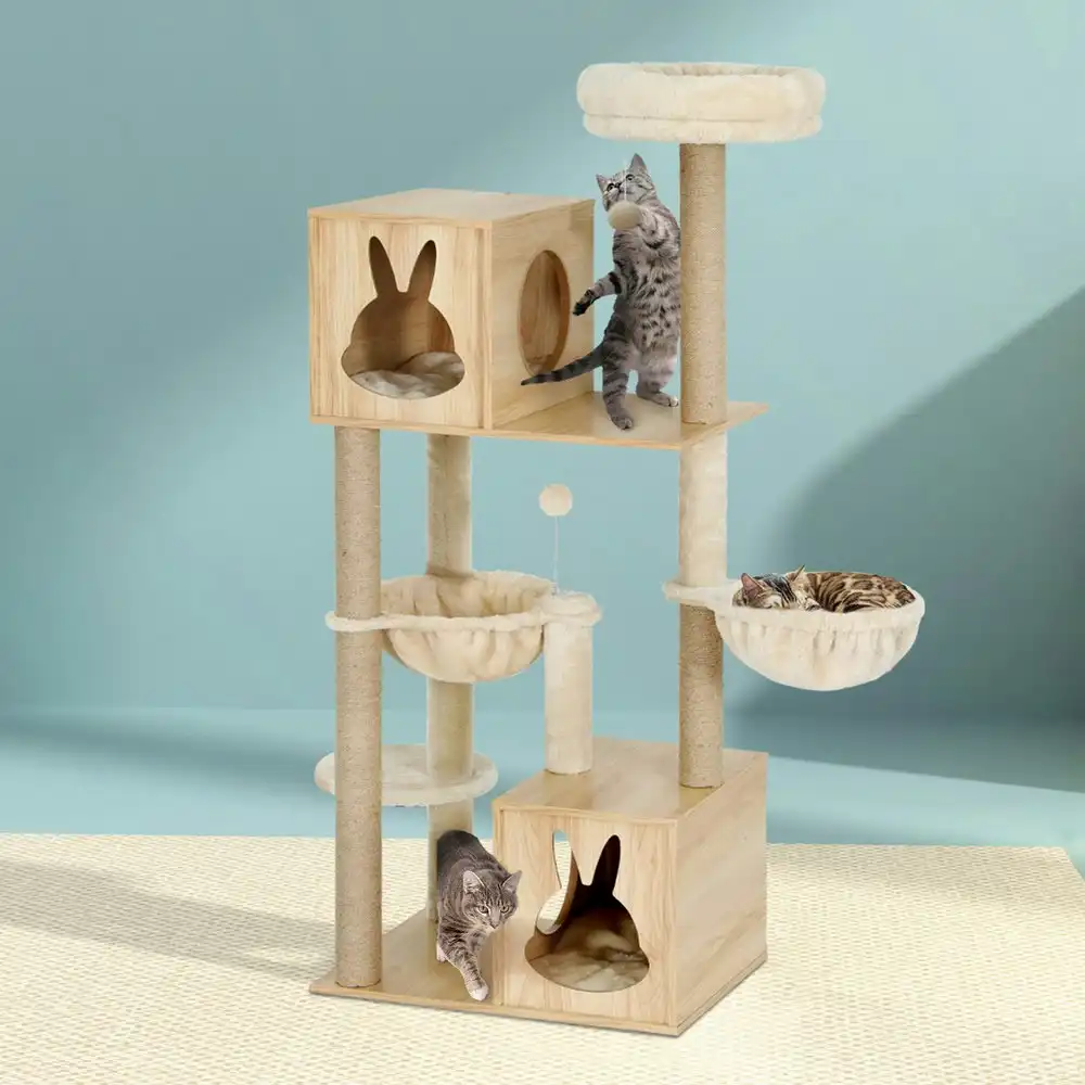 i.Pet Cat Tree 141cm Tower Scratching Post Scratcher Wood Bed Condo Toys House Ladder