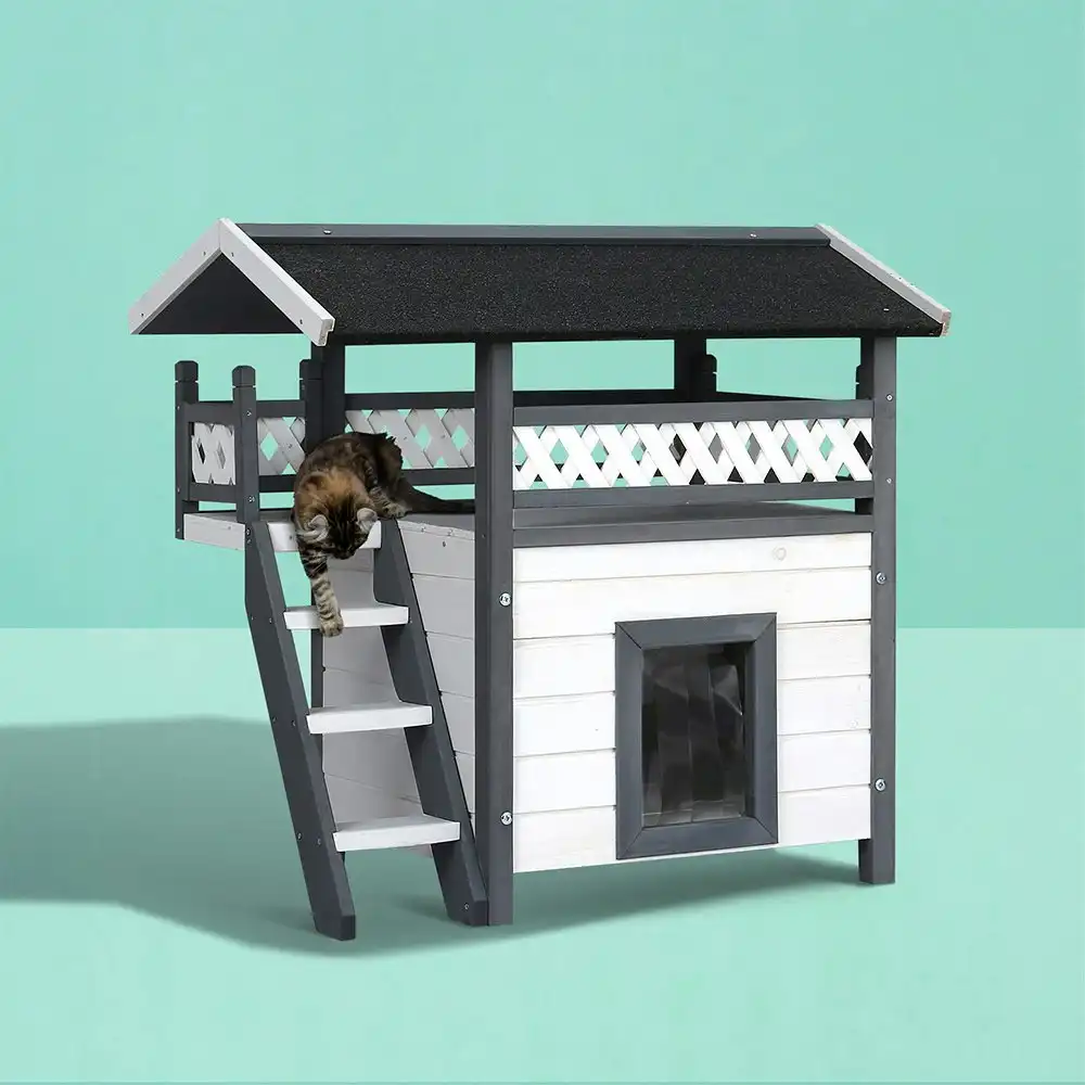 i.Pet Cat House Outdoor Shelter 77cm x 50cm x 73cm Rabbit Hutch Wooden Condo Small Dog Enclosure