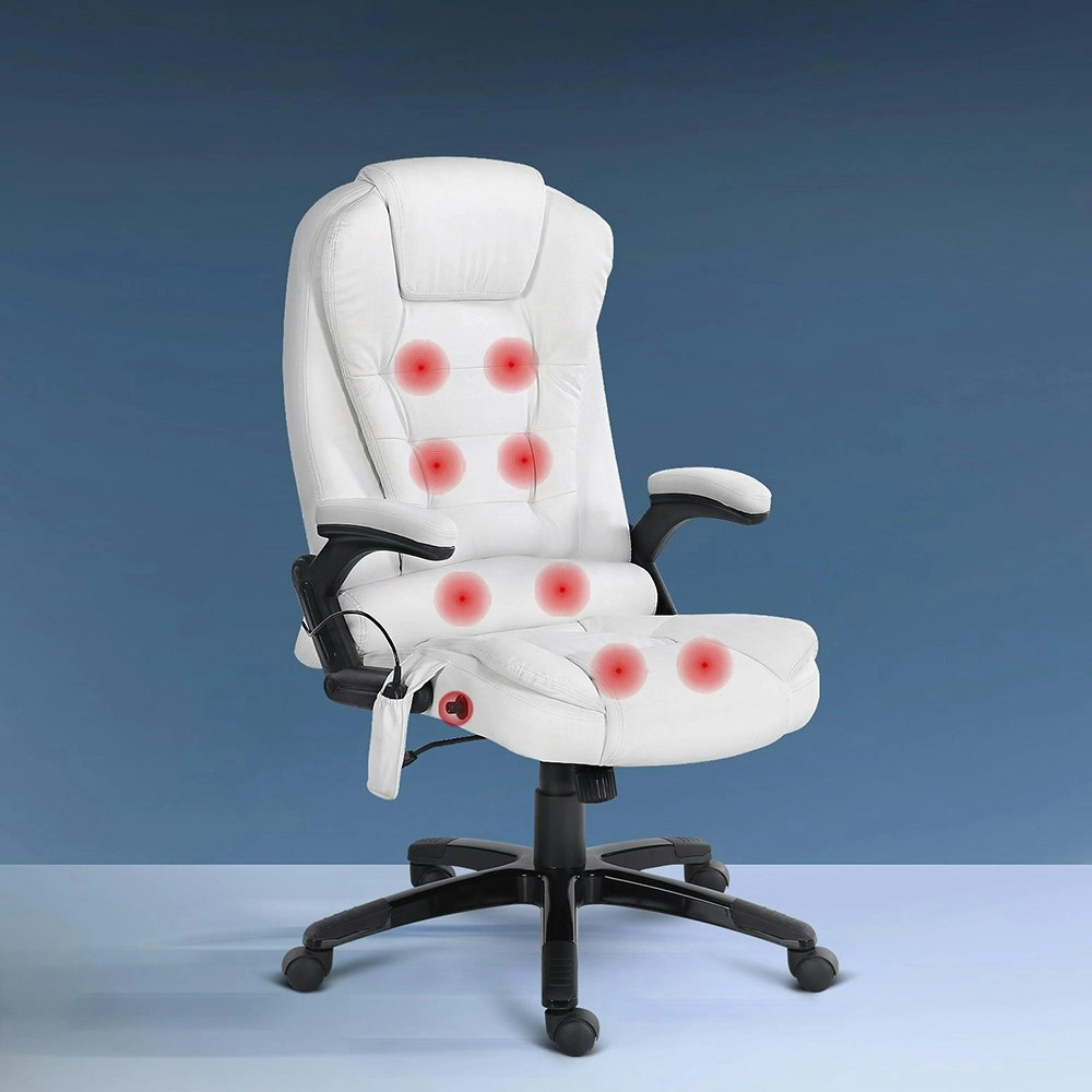 Artiss 8 Point Massage Office Chair Heated Seat Recliner PU White