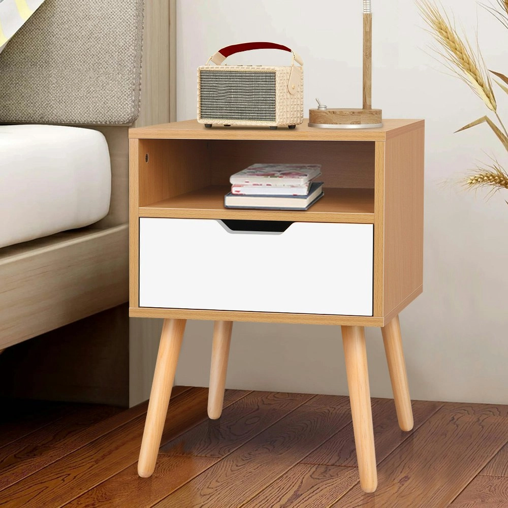 Alfordson Bedside Table White & Oak