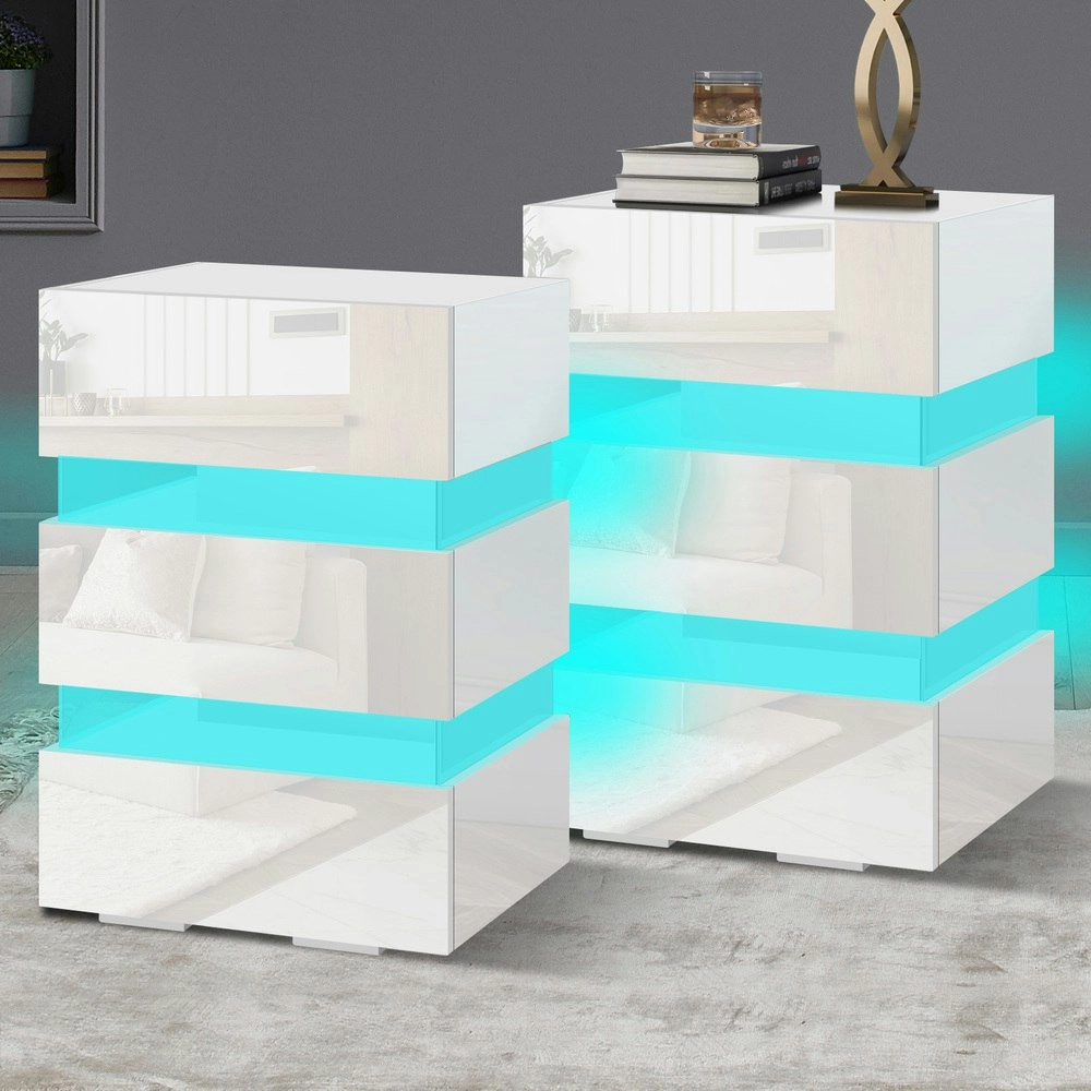 Alfordson 2x Bedside Table RGB LED White