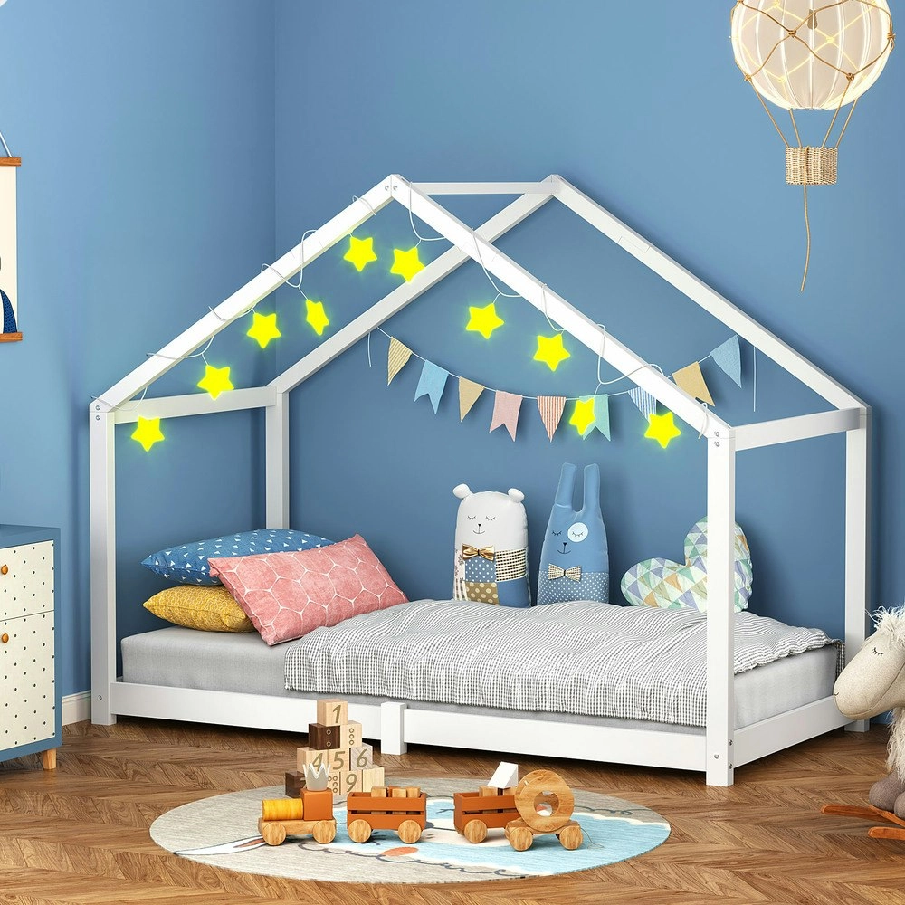 Alfordson Kids Bed Frame Wooden Single House White