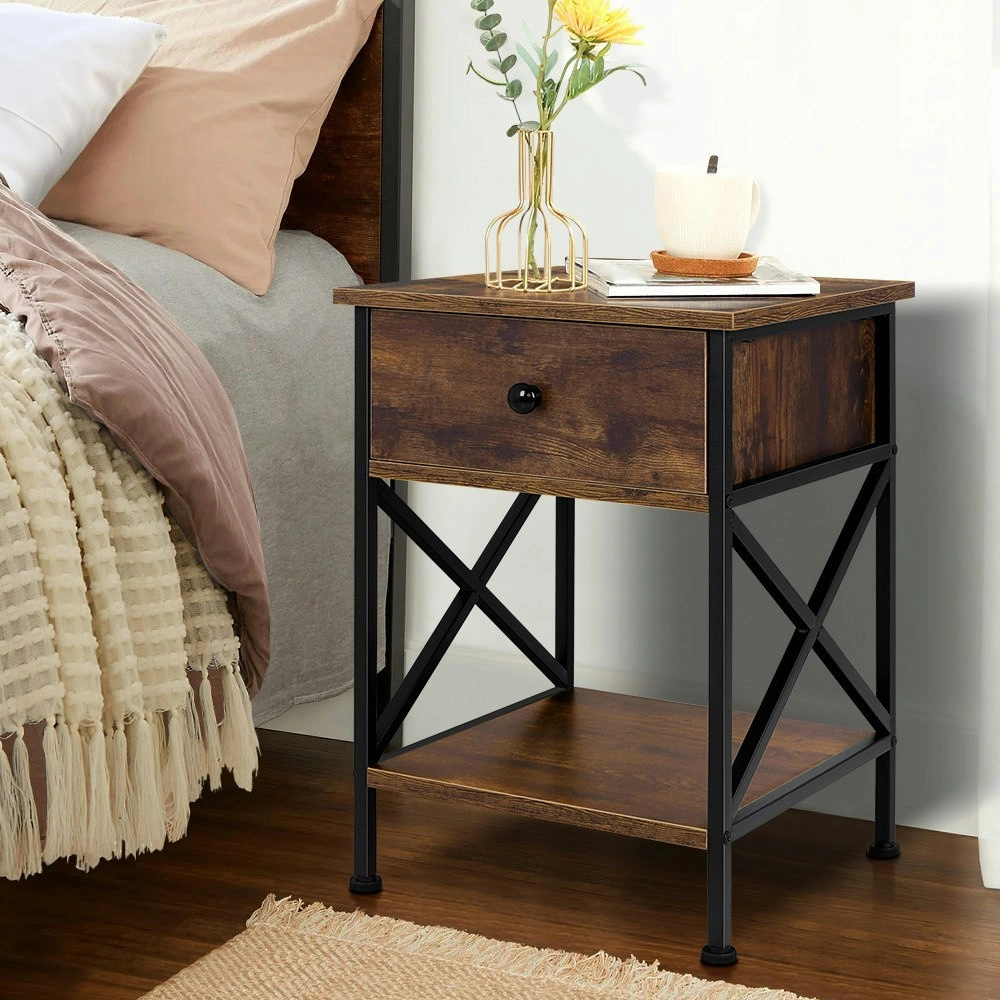 Alfordson Bedside Table Industrial Shelf Oak