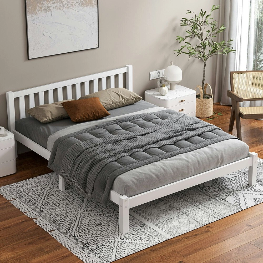 Alfordson Wooden Bed Frame Double Mattress Base White