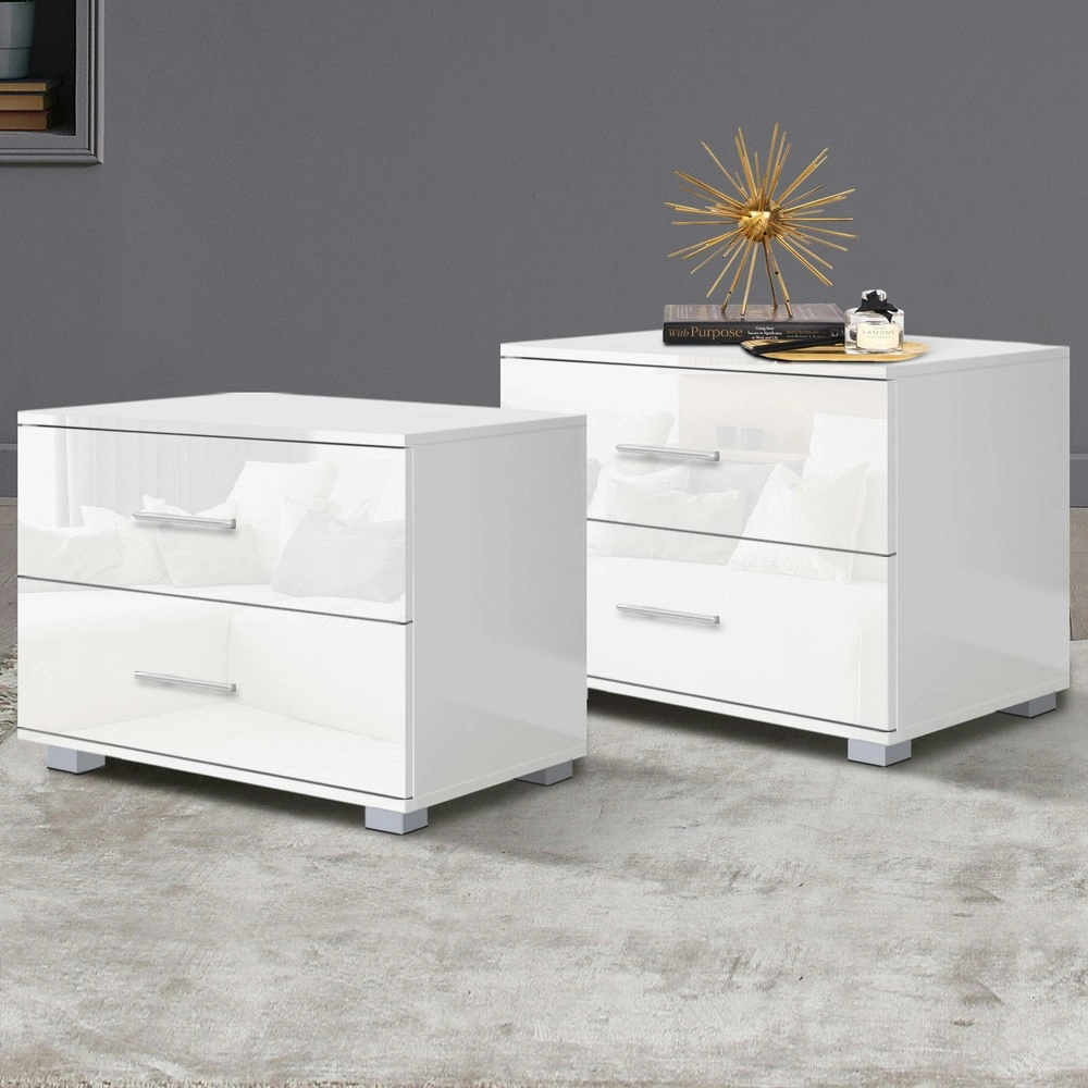 Alfordson 2x Bedside Table Gloss White