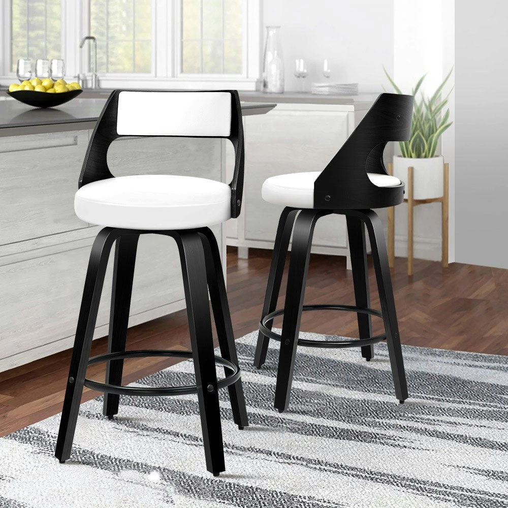 Alfordson Set of 2 Eden Elegant Modern Style Bar Stools (Black, White)