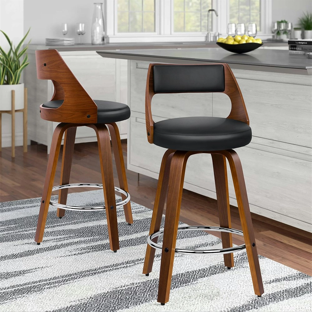 Alfordson Set of 2 Eden Elegant Modern Style Bar Stools (Black)