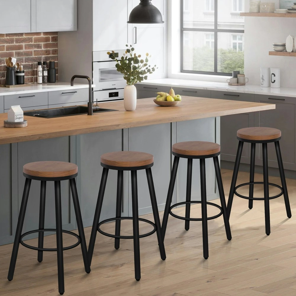 Alfordson 4x Bar Stools Retro Kitchen Vintage Chair Industrial Rocio Black