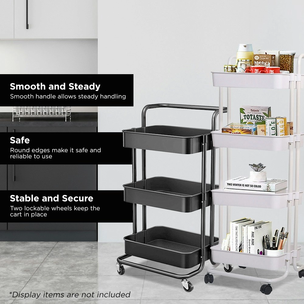 Viviendo Multi Tier Kitchen Trolley Storage Cart Carbon Steel Kitchen Shelf Organiser