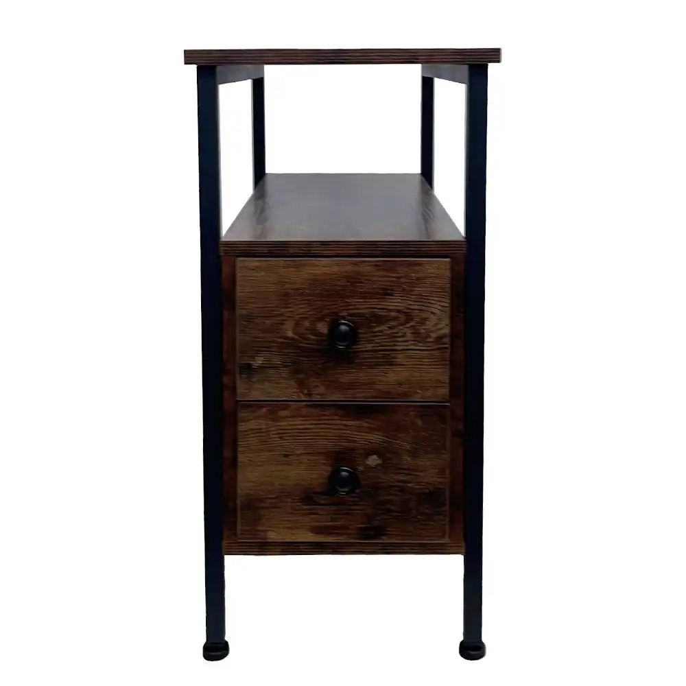 Viviendo 2 drawer Side Table Bedside table with Industrial Style Steel and Wood