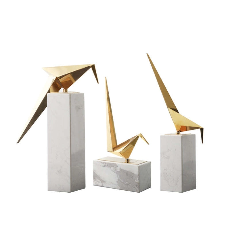 Viviendo Iconic Avian Plinth Art Sculpture in Marble & Stainless steel