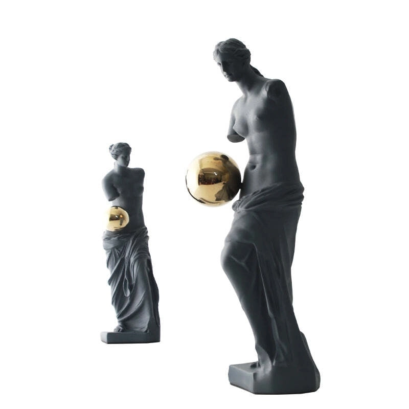 Viviendo Statue of Venus Art Sculpture with Golden Globe in Resin & Stainless Steel