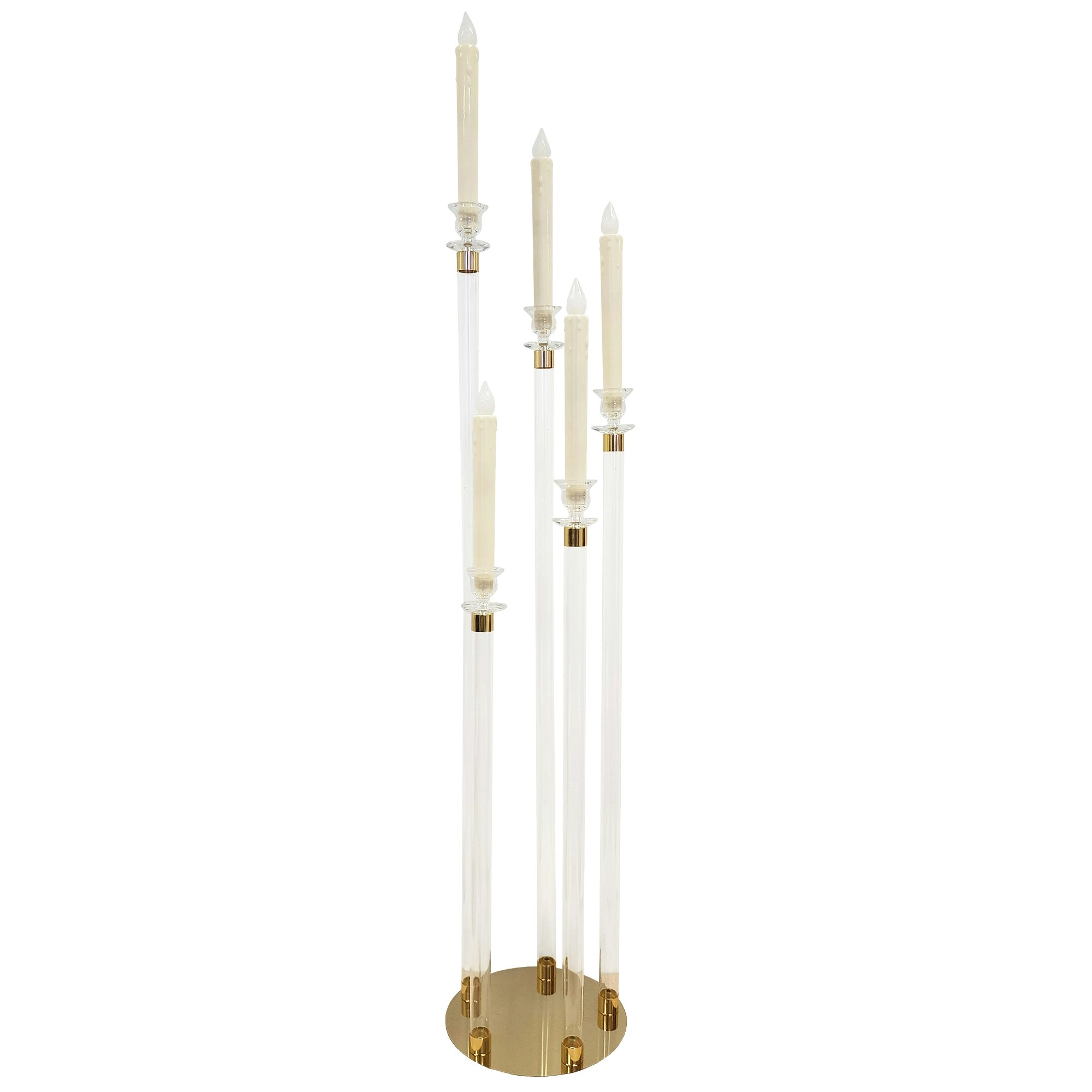 109cm Acrylic Candelabra Stand 5 LED Candle Column Gold Wedding Centerpiece Tall Table Decor Riser