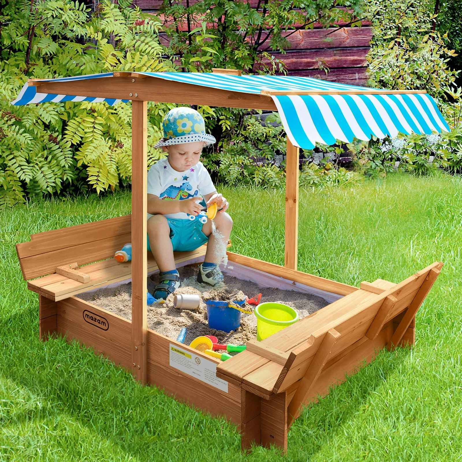 Mazam Kids Sandpit Outdoor Toys Wooden Sandbox Beach Play Box Children Canopy