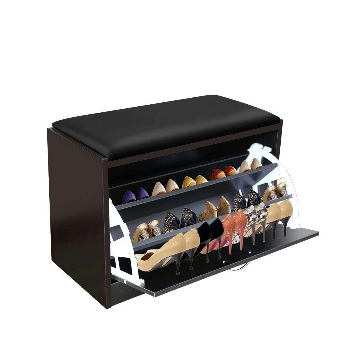 Ausway Black Wooden Shoe Cabinet Fold Organizer