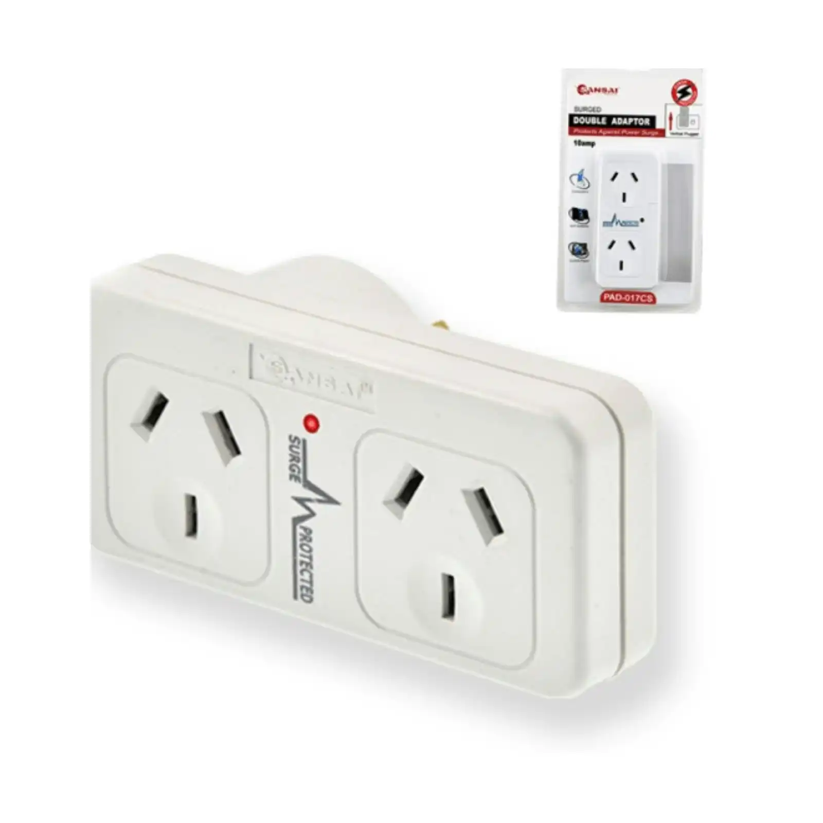 Sansai Surge Protected Adaptor - Double Left Hand