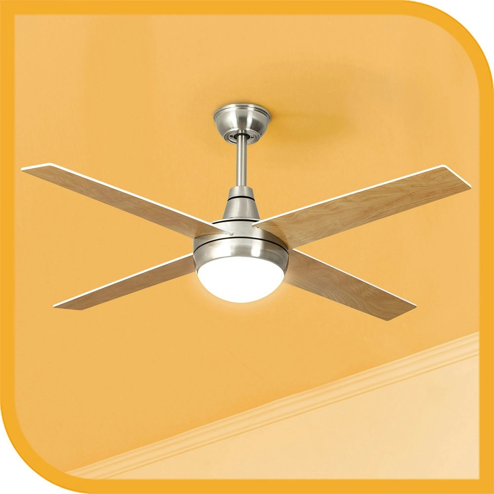 Krear 52" Ceiling Fan LED Light With Remote Control 4 Wooden Blades Wood Fans