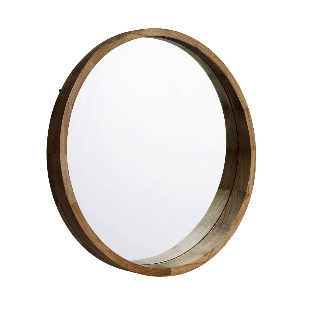 Furb Wooden Wall Mirrors Flat Round Makeup Mirror Bathroom Home Decor 100CM Walnut Wood