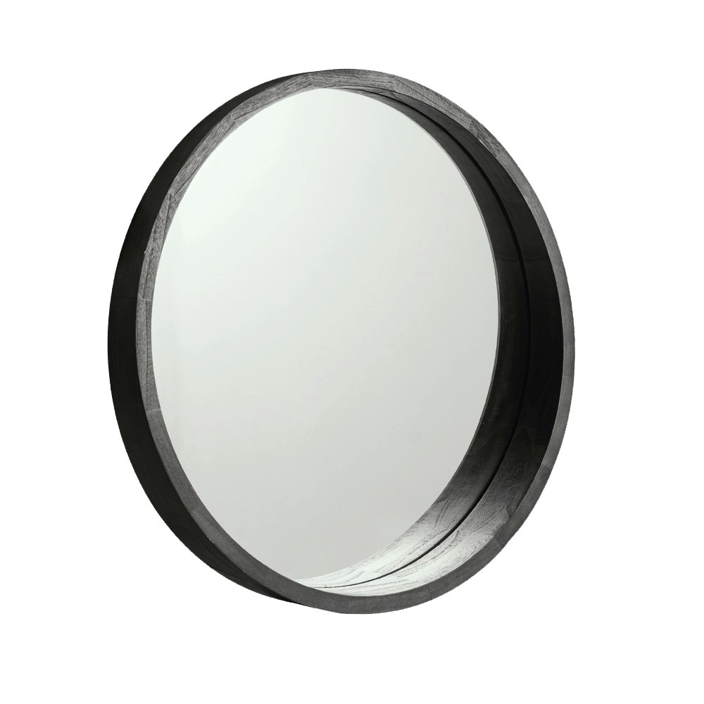 Furb Wooden Wall Mirrors Flat Round Makeup Mirror Bathroom Home Decor 80CM Black