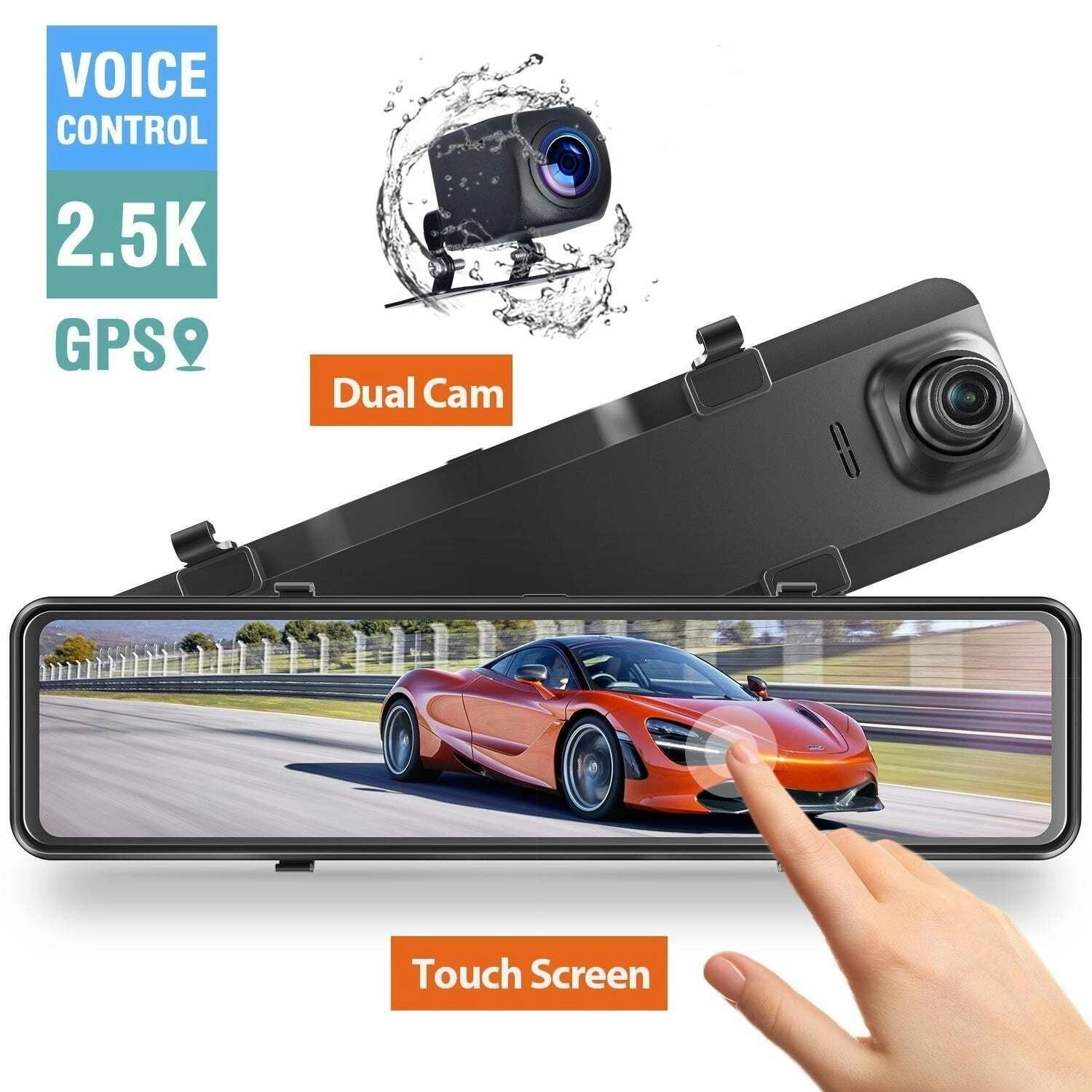 Campark R12 12" Mirror 2.5K GPS Front Rear Dual Dash Cam Car DVR Camera Night Vision