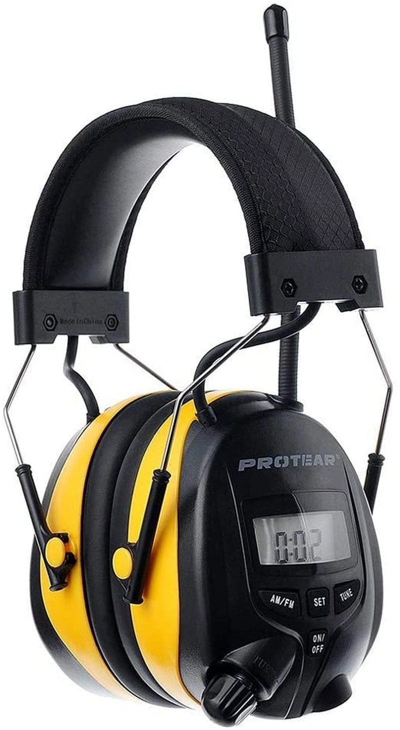 PROTEAR Digital AM FM Radio Headphones, Ear Protection Safety Ear Muffs, Electronic Noise Reduction Ear Defender for Mowing Lawn Working (Yellow)