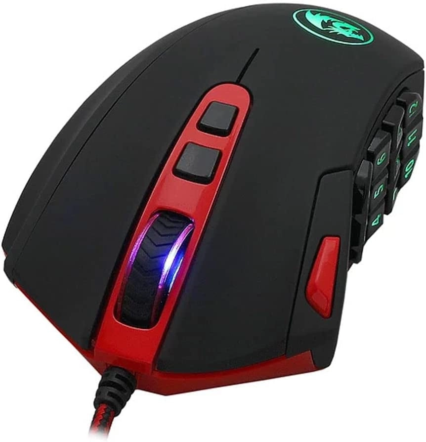 Redragon M901 Gaming Mouse RGB Backlit MMO 19 Macro Programmable Buttons with Weight Tuning Set, 12400 DPI for Windows PC Computer (Wired, Black)