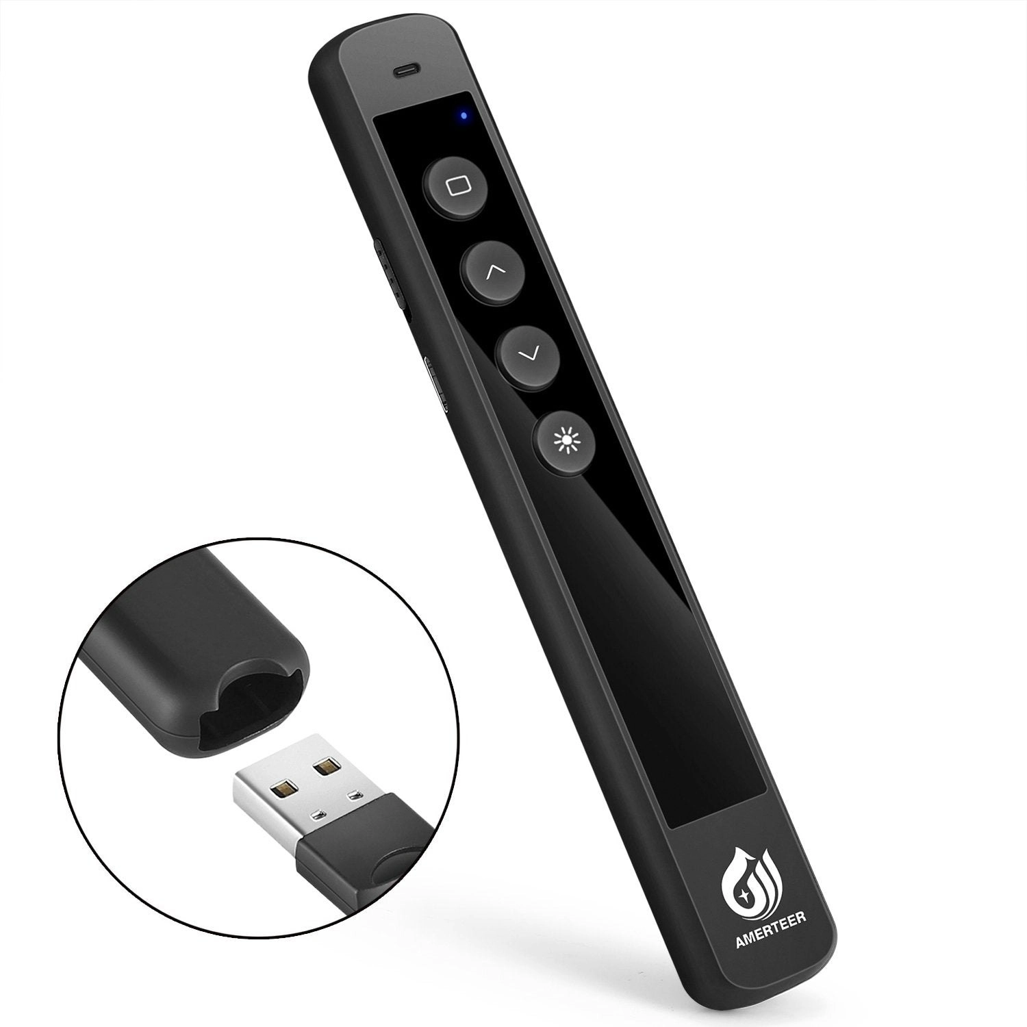 AMERTEER Wireless Presenter, RF 2.4GHz Presentation Remote Rechargeable with Laser Pointer PowerPoint PPT Slides Clicker Support Hyperlink