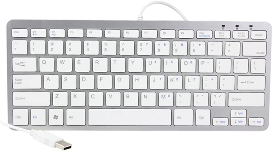 iKKEGOL Mini USB Slim Wired 78 Key Small Super Thin Compact Keyboard for Desktop Laptop PC Win 7 Mac (Sliver+White)