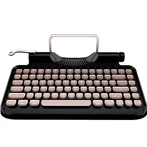 RYMEK Typewriter Style Mechanical Wired & Wireless Keyboard with Tablet Stand, Bluetooth Connection(Black)