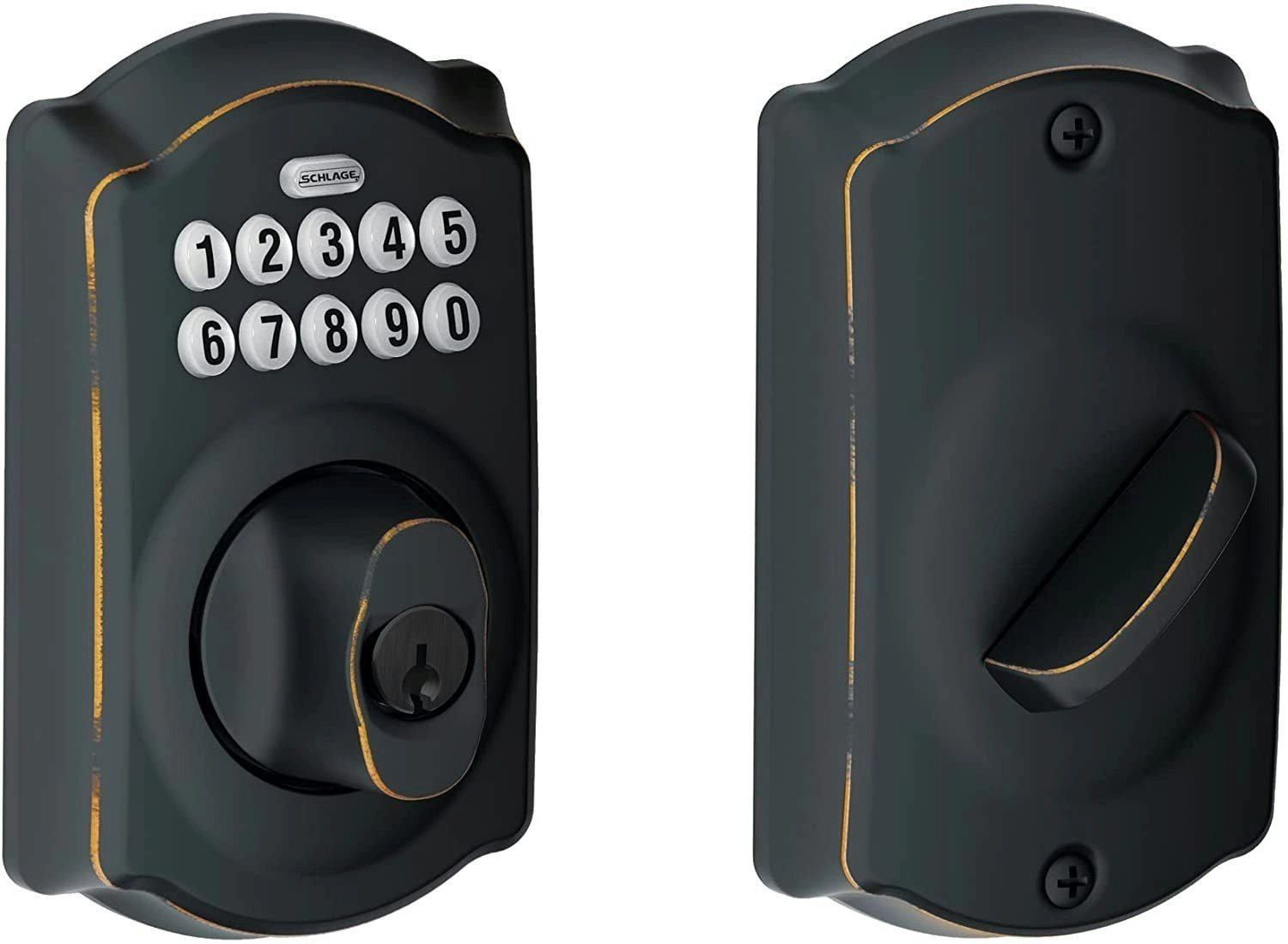 Schlage BE365 V CAM 716 Camelot Keypad Deadbolt Electronic Keyless Entry Lock, Aged Bronze