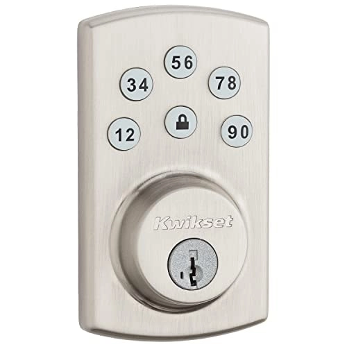 Kwikset 99070-101 Powerbolt2 Door Lock Single Cylinder Electronic Keyless Entry Deadbolt Featuring SmartKey Security in Satin Nickel