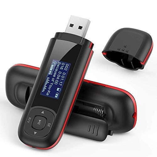 Agptek U3 USB Stick Mp3 Player, 8GB Music Player Supports Replaceable AAA Battery, Recording, FM Radio, Expandable Up to 64GB, Black