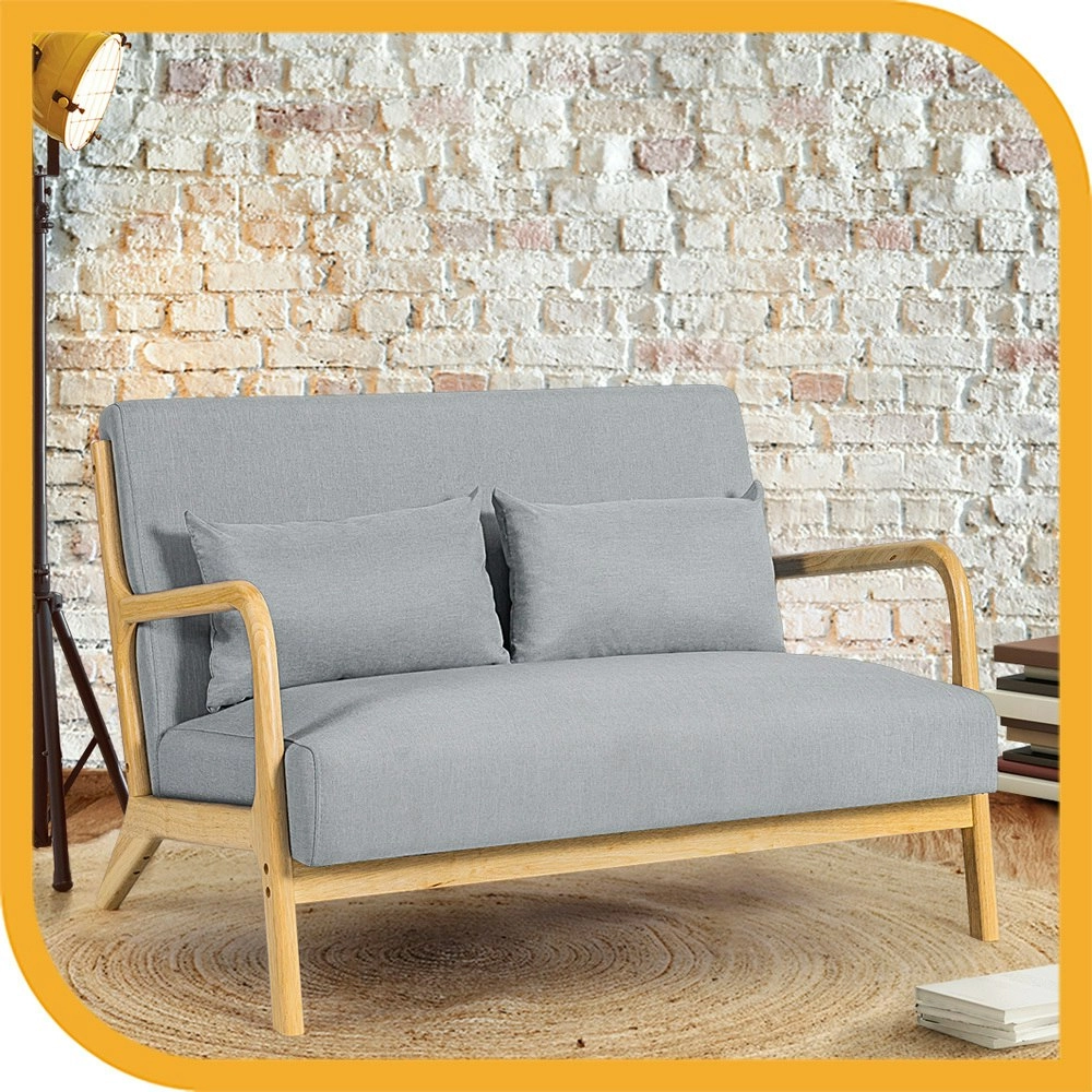 Furb Armchair Lounge Chair 2 Seater Accent Armchairs Wood Sofa Couch Light Grey