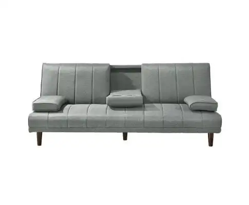 Fabric Sofa Bed with Cup Holder 3 Seater Lounge Couch - Light Grey