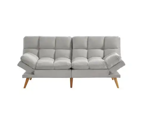 Sebastian 3 Seater Velvet Sofa Bed Futon Light Grey