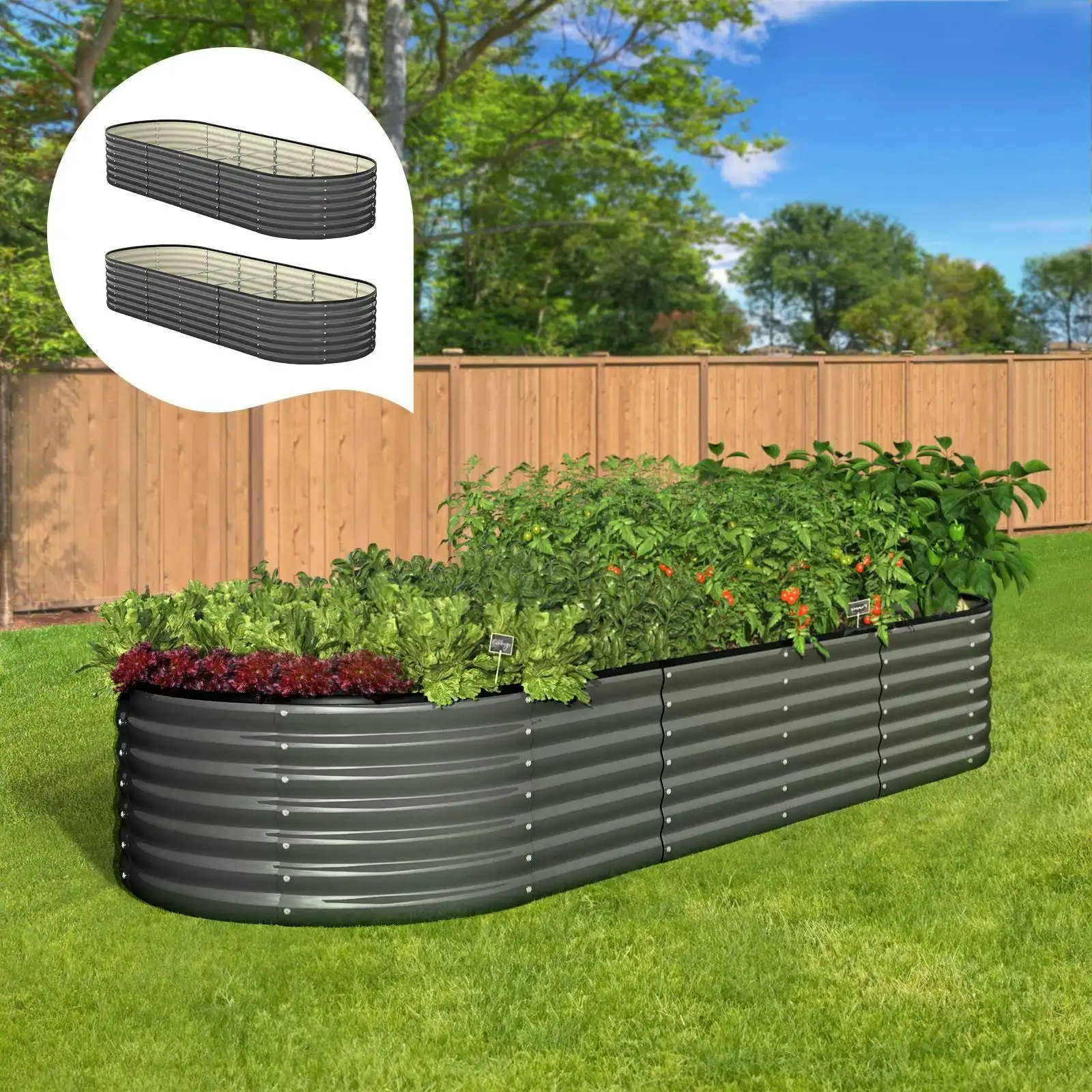 Livsip x2 Raised Garden Bed Kit Planter Oval Galvanised Steel 240cmX80cmX56cm