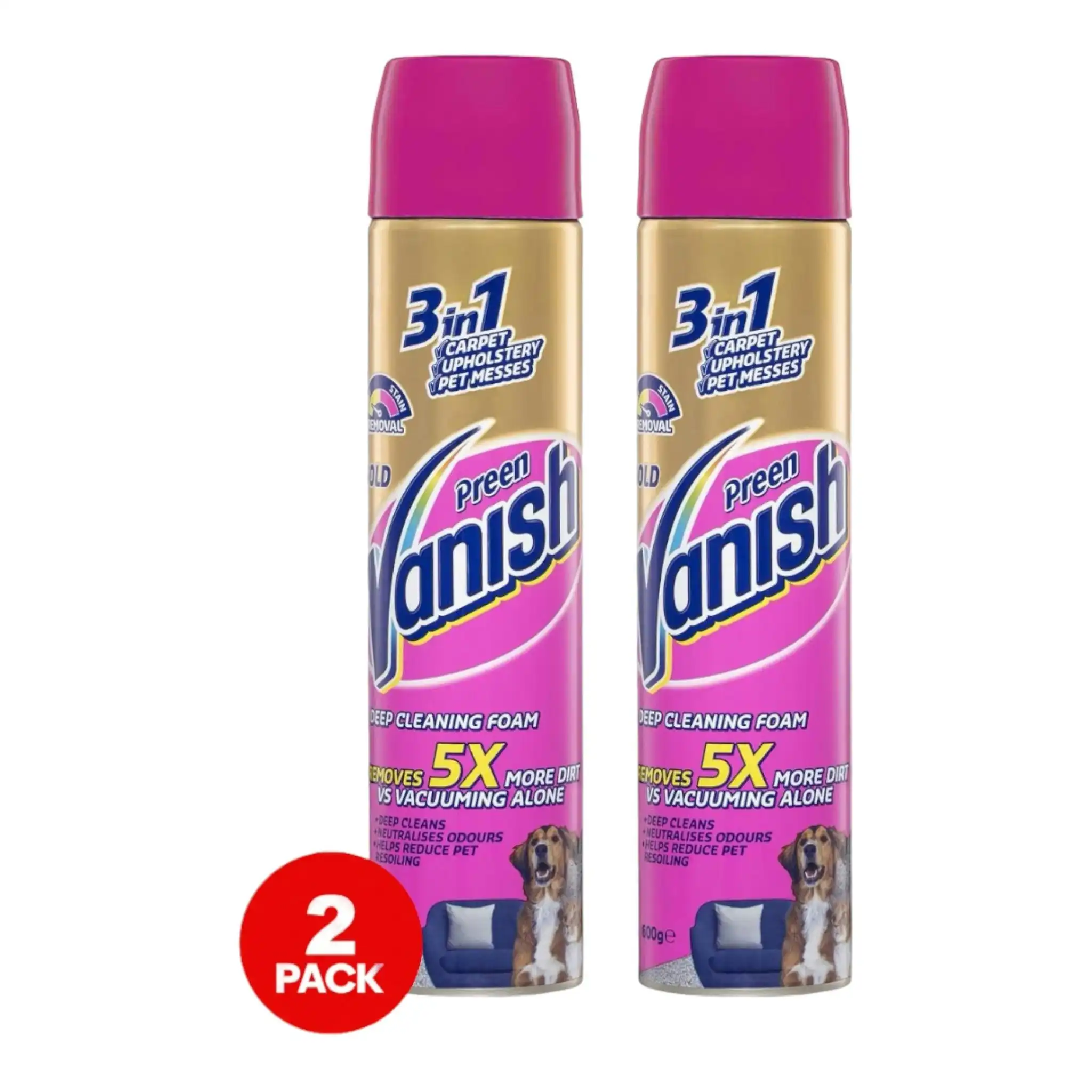 2 Pack Vanish Preen Gold 3in1 Carpet Deep Cleaning Foam 600g