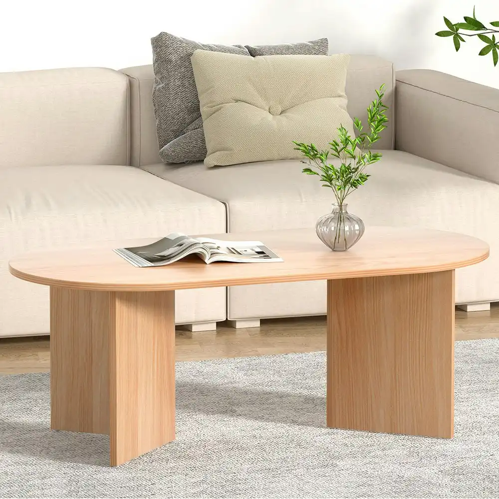 Artiss Coffee Table Oval 110CM Pine  Alva