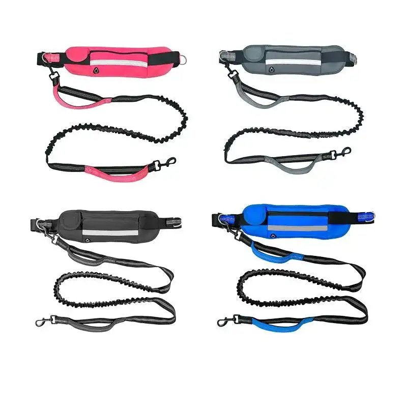 Adjustable Hands Free Dog Leash Lead + Waist Bag Belt Jogging Walking Running