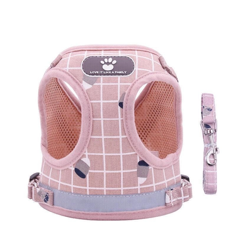 Pink Kitten Dog Cat Walking Harness Lead Leash Collar Pet Vest Mesh Adjustable