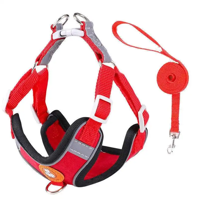 Dog Harness Cat Lead Puppy Leash VEST Mesh Breathe Adjustable Braces Small Pet Red