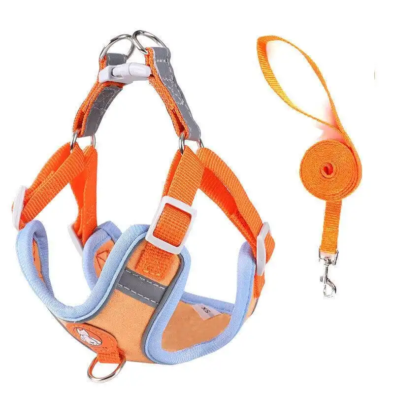 Dog Harness Cat Lead Puppy Leash VEST Mesh Breathe Adjustable Braces Small Pet Orange