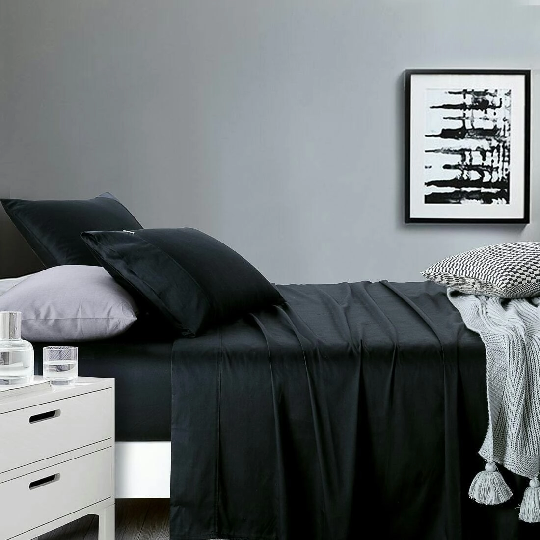 400 Thread Count King Bed Extra Depth Sheet set Black