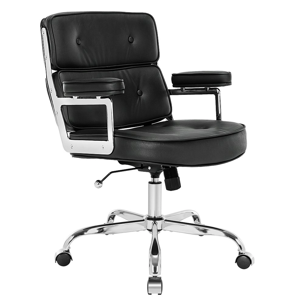 Furb Executive Lobby Office Chair Mid-Back PU Leather Thick Pad Silver Black