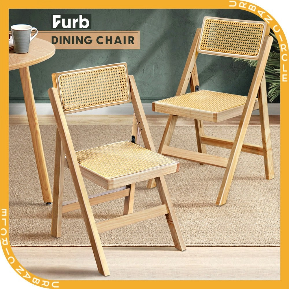 Furb 2x Dining Chairs Rattan Chair Foldable Wooden Accent Chair Kitchen Oak