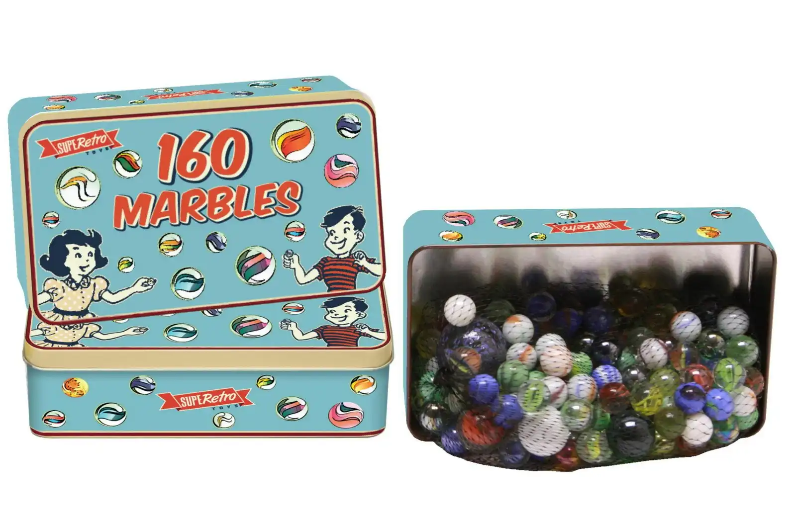 Retro Tin of Marbles (160pcs)