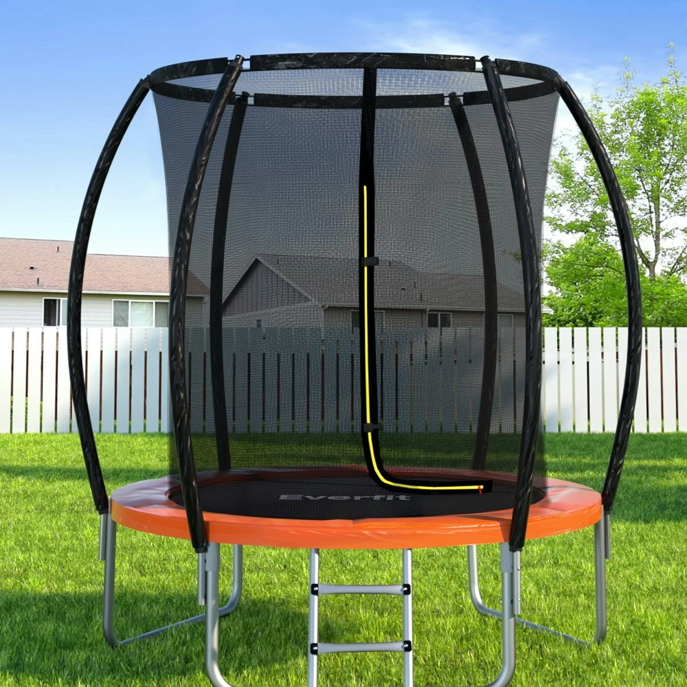 Everfit 6FT Trampoline for Kids w/ Ladder Enclosure Safety Net Rebounder Orange