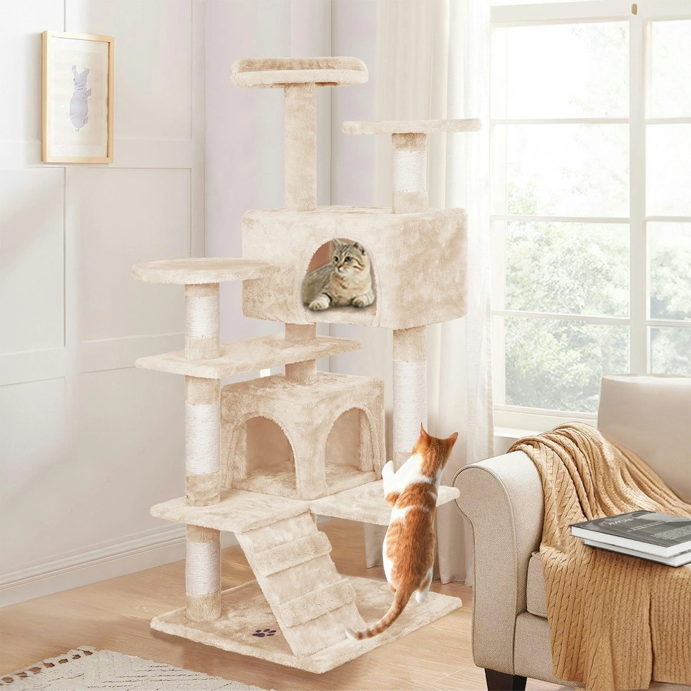 BEASTIE Cat Tree 134cm Beige Scratching Post Scratcher Tower