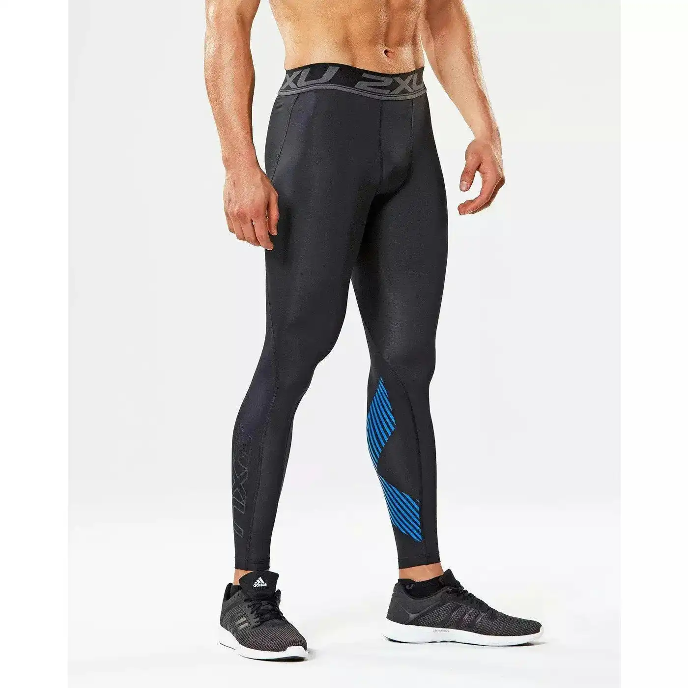 2XU Men's Accelerate Compression Tights - Black / Arrow Stripe Blue